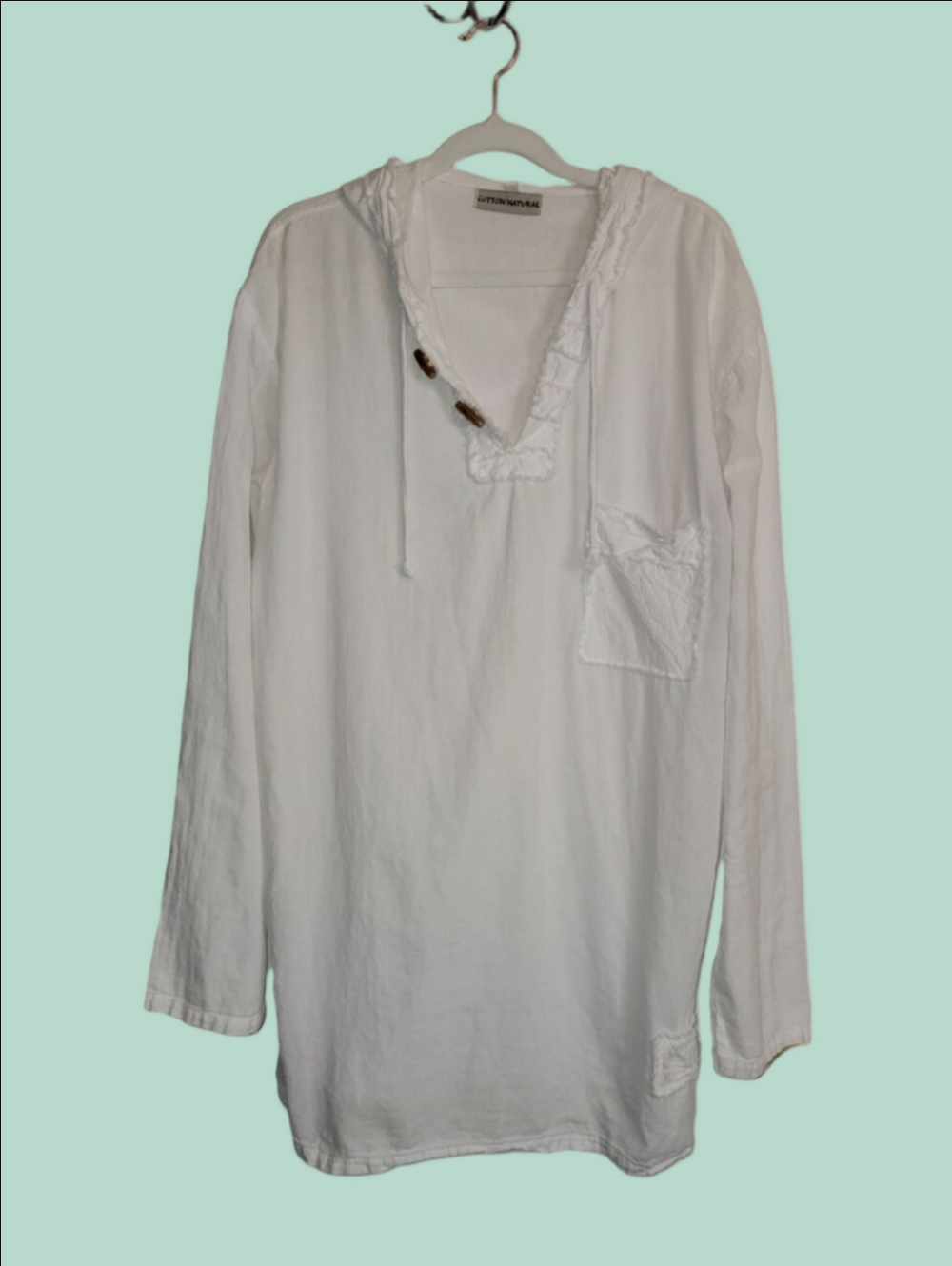 COTTON NATURAL 100% Cotton Swim Cover Made In Peru Hooded Size XL Boho